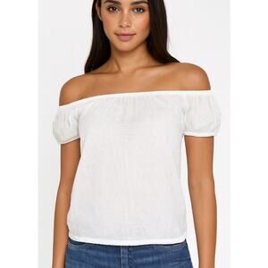 Bebe brand top semi sheer off the shoulder white cropped SZ S/P blouse gauzy